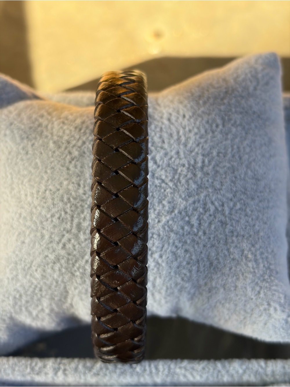 Hand Crafted Dark Brown Braided Leather Cuff Bracelet With Magnetic Closure